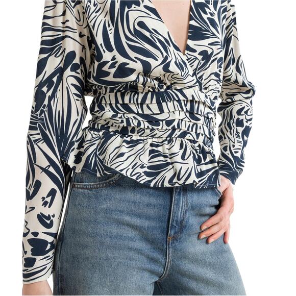 BA&SH Cae Graphic Print Draped V-Neck Long Sleeve Blouse Size Medium NWT - Picture 15 of 15